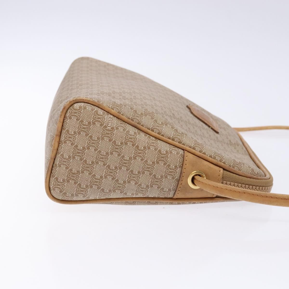 Celine Vintage Macadam Shoulder Bag Canvas and Leather, BEIGE, CANVAS, Shoulder bag