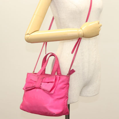 Prada Logo Bow Convertible Tote Tessuto with Leather, PINK, NYLON, Tote bag