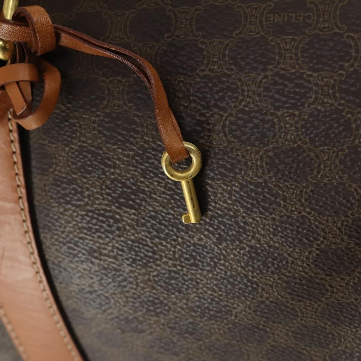 Celine Vintage Duffle Bag Macadam Coated Canvas, BROWN, PVC, Travel bag