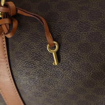 Celine Vintage Duffle Bag Macadam Coated Canvas, BROWN, PVC, Travel bag