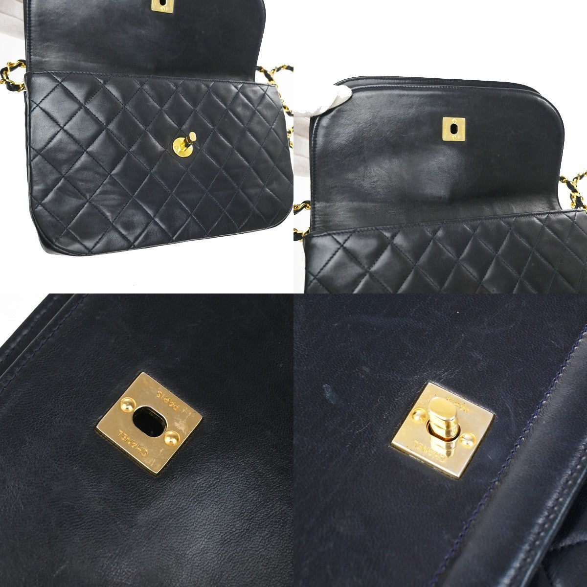 Chanel Vintage Flap Bag Leather, BLACK, LEATHER, Shoulder bag