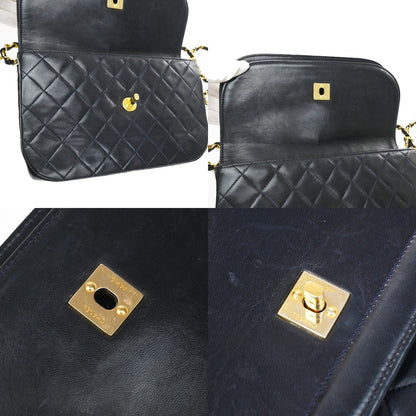 Chanel Vintage Flap Bag Leather, BLACK, LEATHER, Shoulder bag