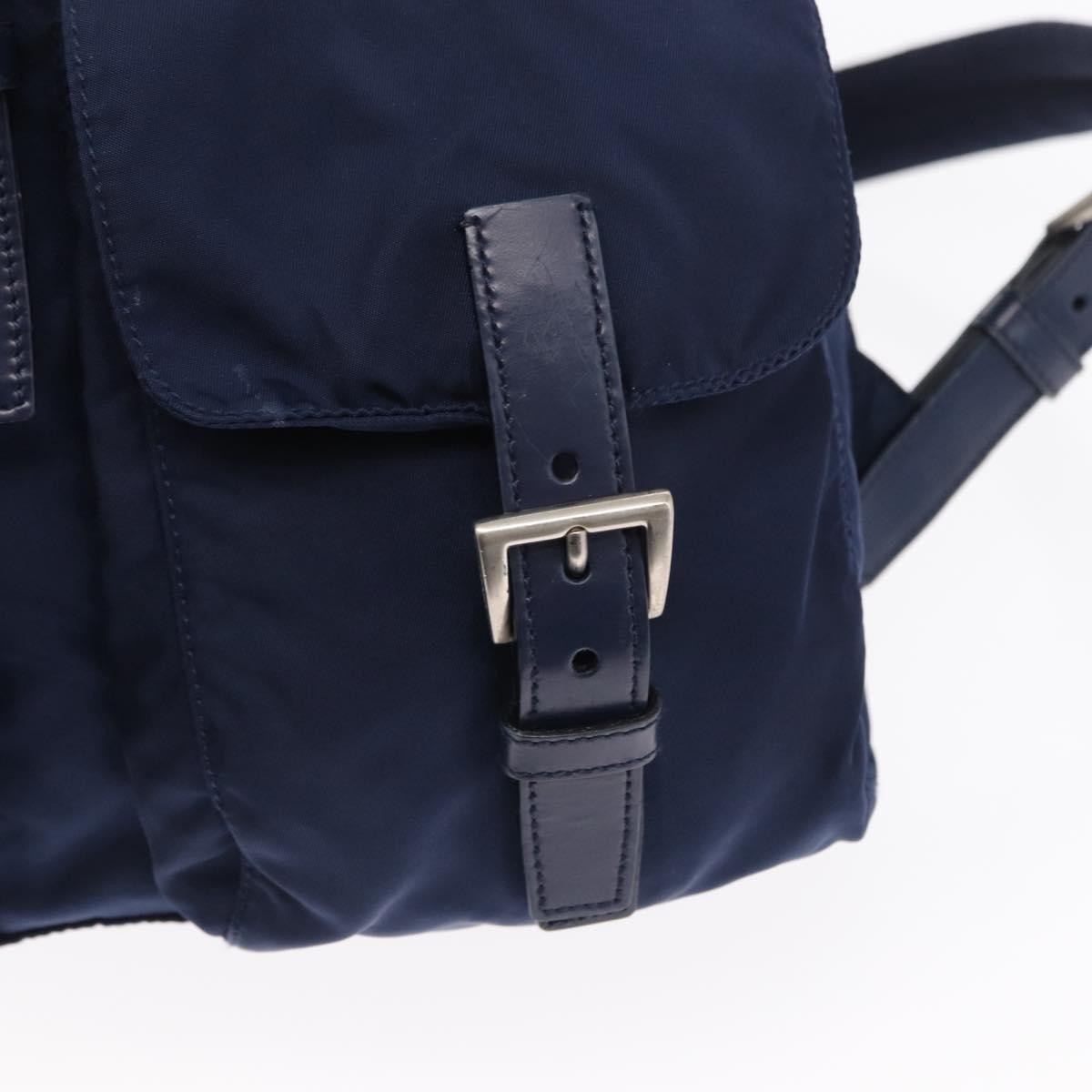 Prada Vela Double Front Pocket Backpack Tessuto with Saffiano Leather, BLUE, NYLON, Backpack