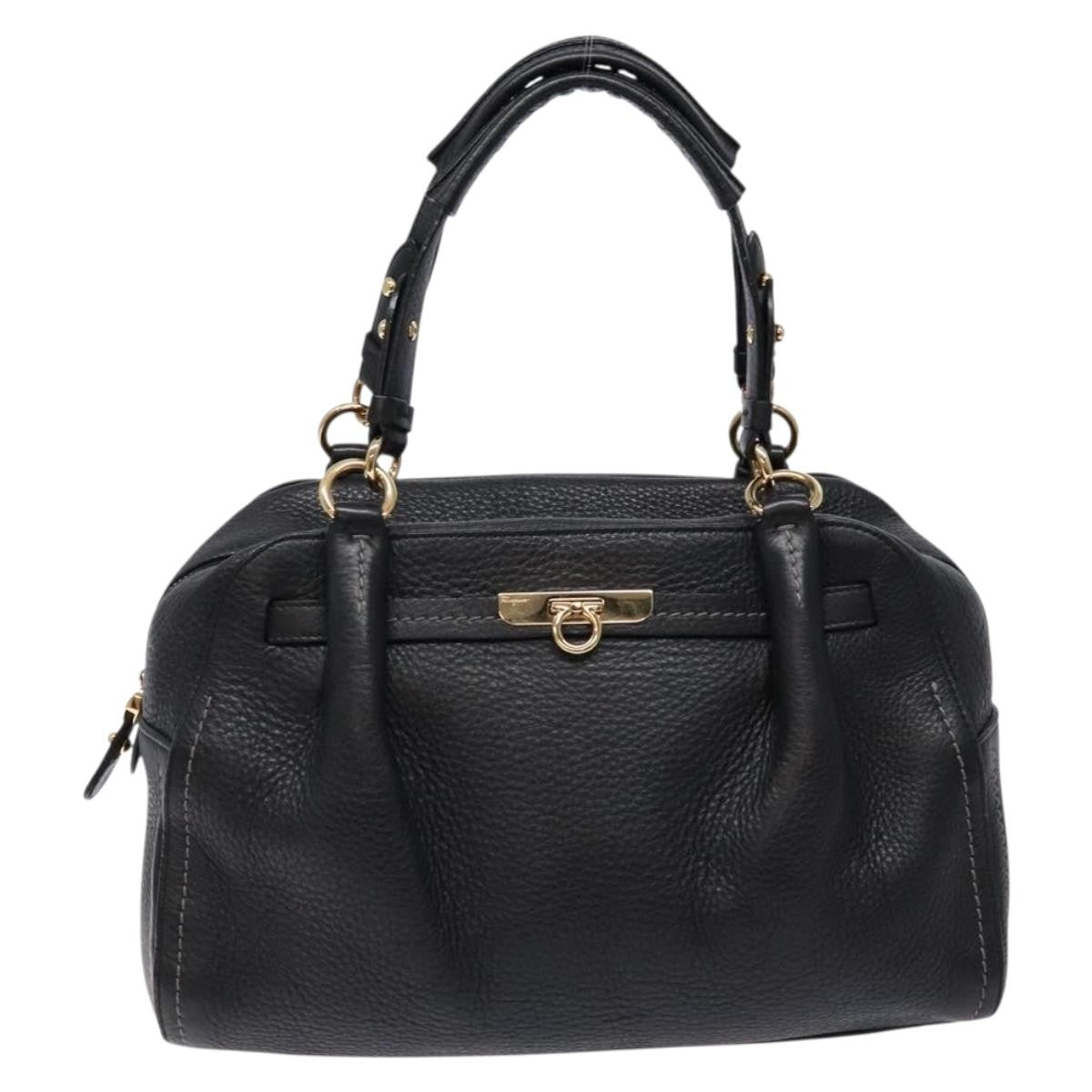 Salvatore Ferragamo Gancini handbag Leather, BLACK, LEATHER, Handbag