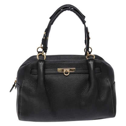 Salvatore Ferragamo Gancini handbag Leather, BLACK, LEATHER, Handbag