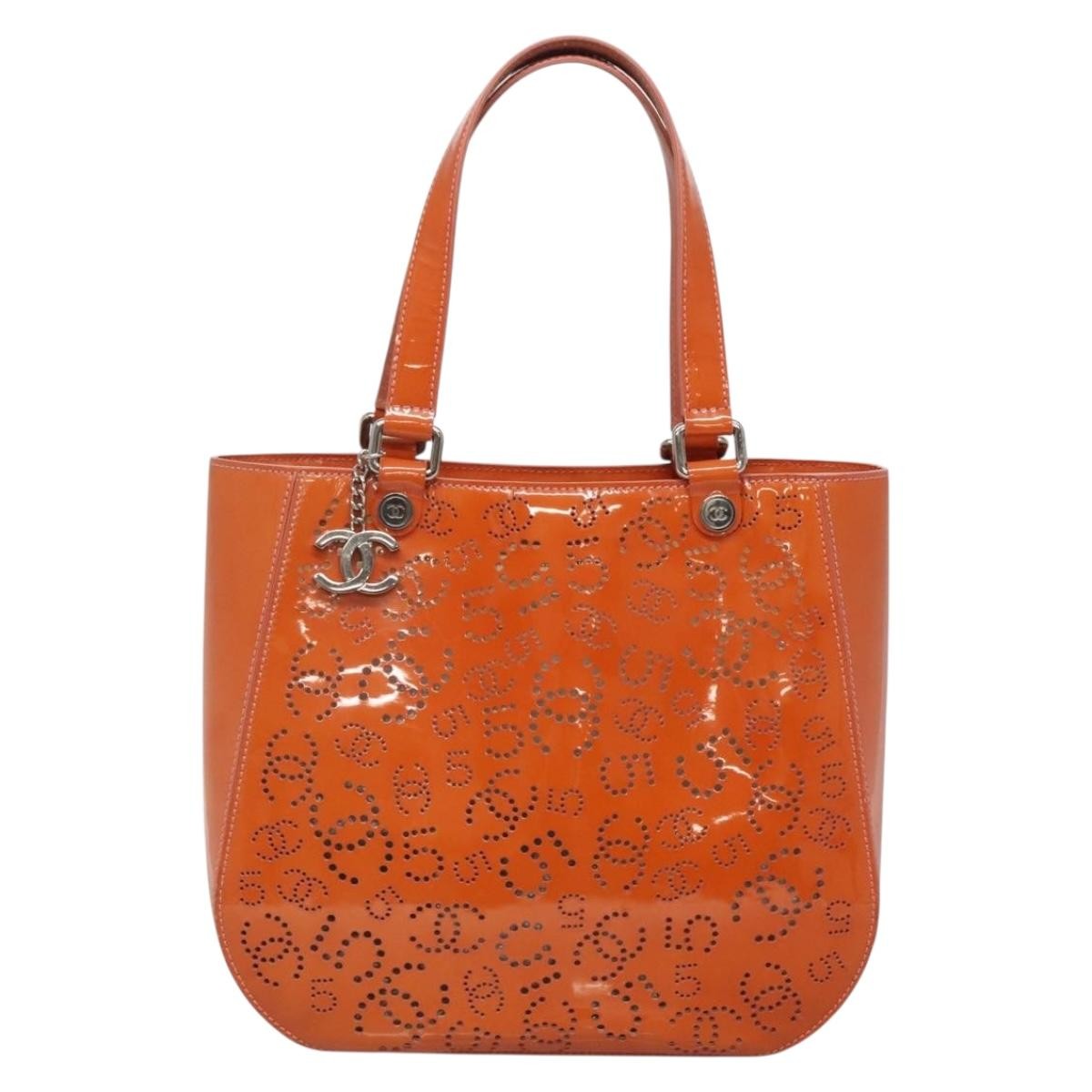 Chanel CC No.5 Shopping Tote Perforated Patent, ORANGE, PATENT_LEATHER, Tote bag