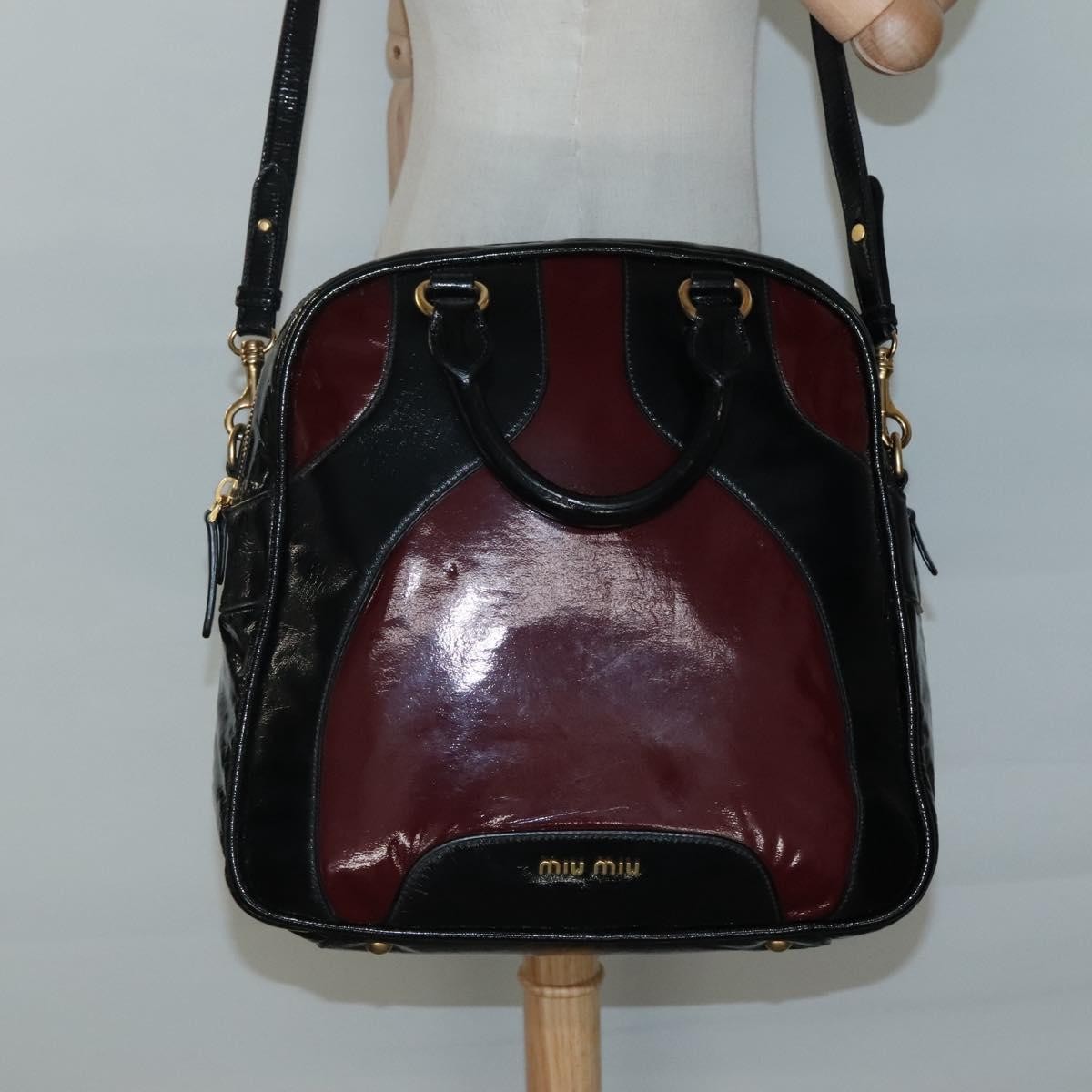 Miu Miu Convertible Satchel Bag Leather, BLACK, PATENT_LEATHER, Handbag