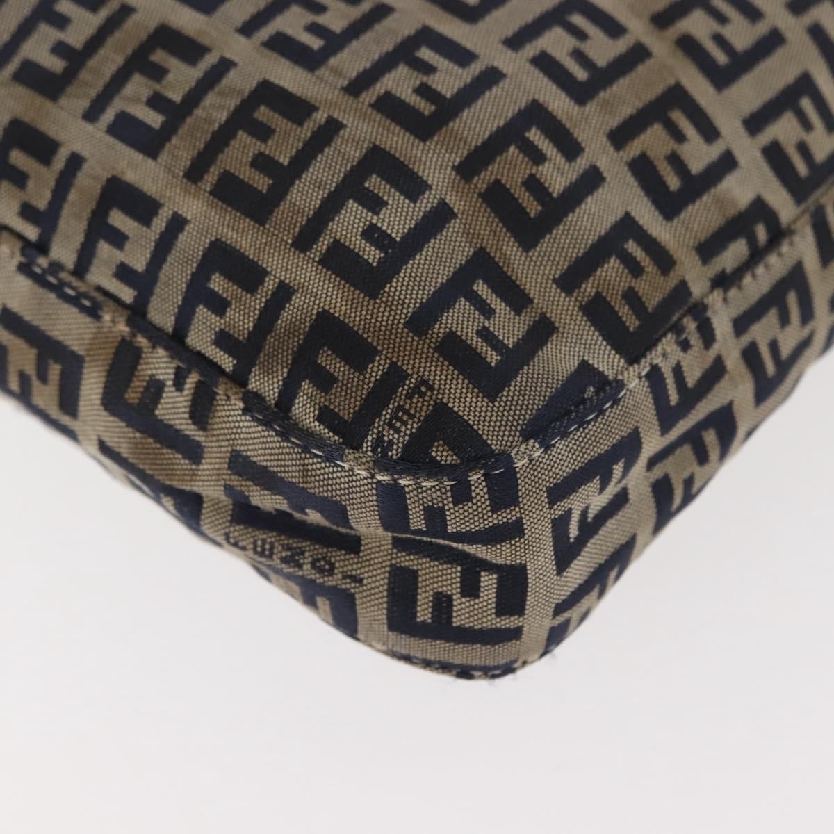 Fendi Belted Flap Shoulder Bag Zucchino Coated Canvas, NAVY, CANVAS, Shoulder bag