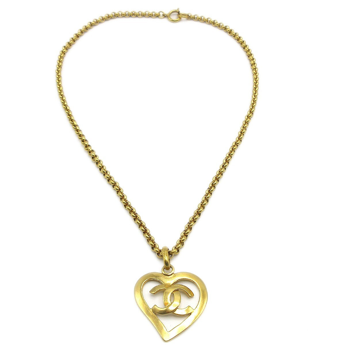 Chanel CC Heart Pendant Necklace Metal, GOLD, GOLD_PLATED, Necklace
