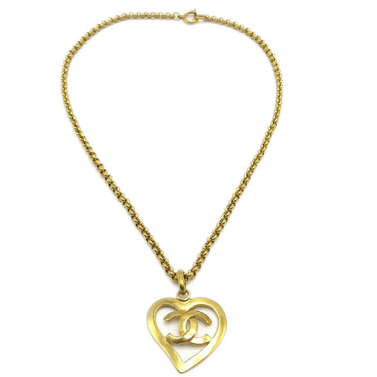 Chanel CC Heart Pendant Necklace Metal, GOLD, GOLD_PLATED, Necklace