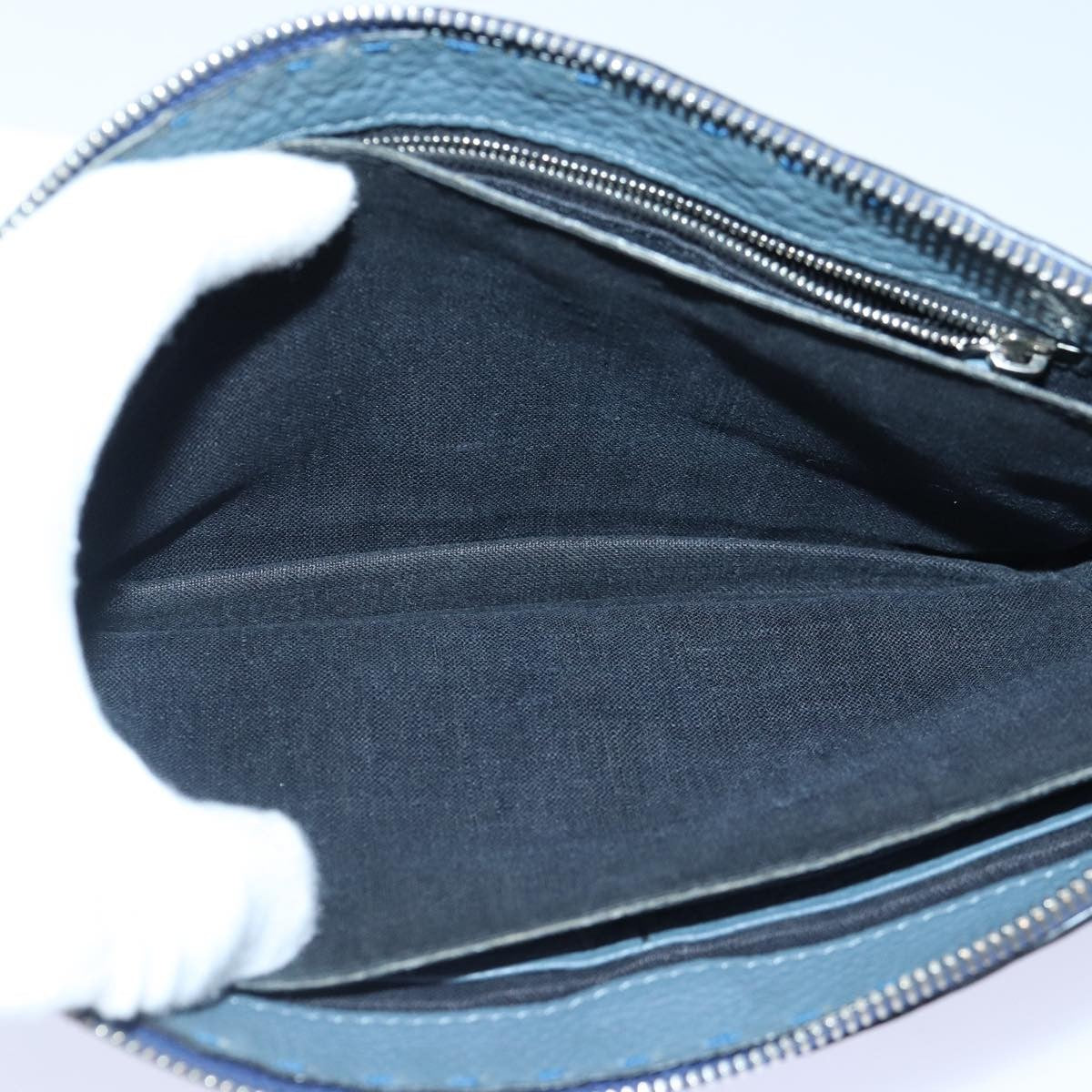 Fendi Selleria Zip Clutch Leather, BLUE, LEATHER, Clutche & pouche