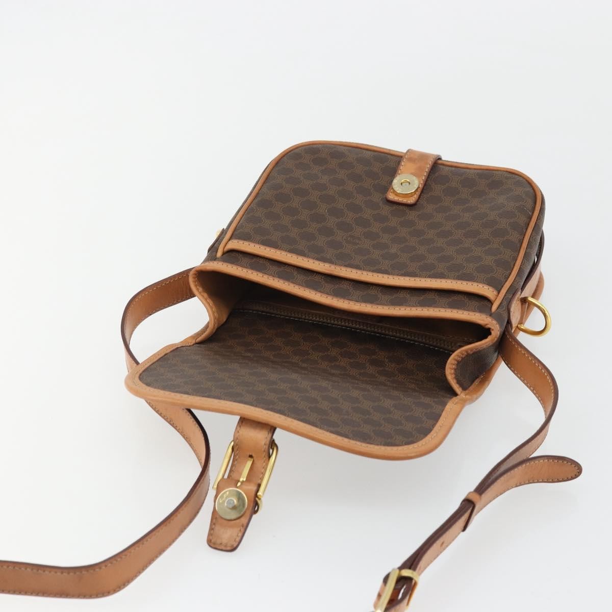 Celine Vintage Macadam Shoulder Bag Canvas and Leather, Brown, Canvas, Shoulder Bag