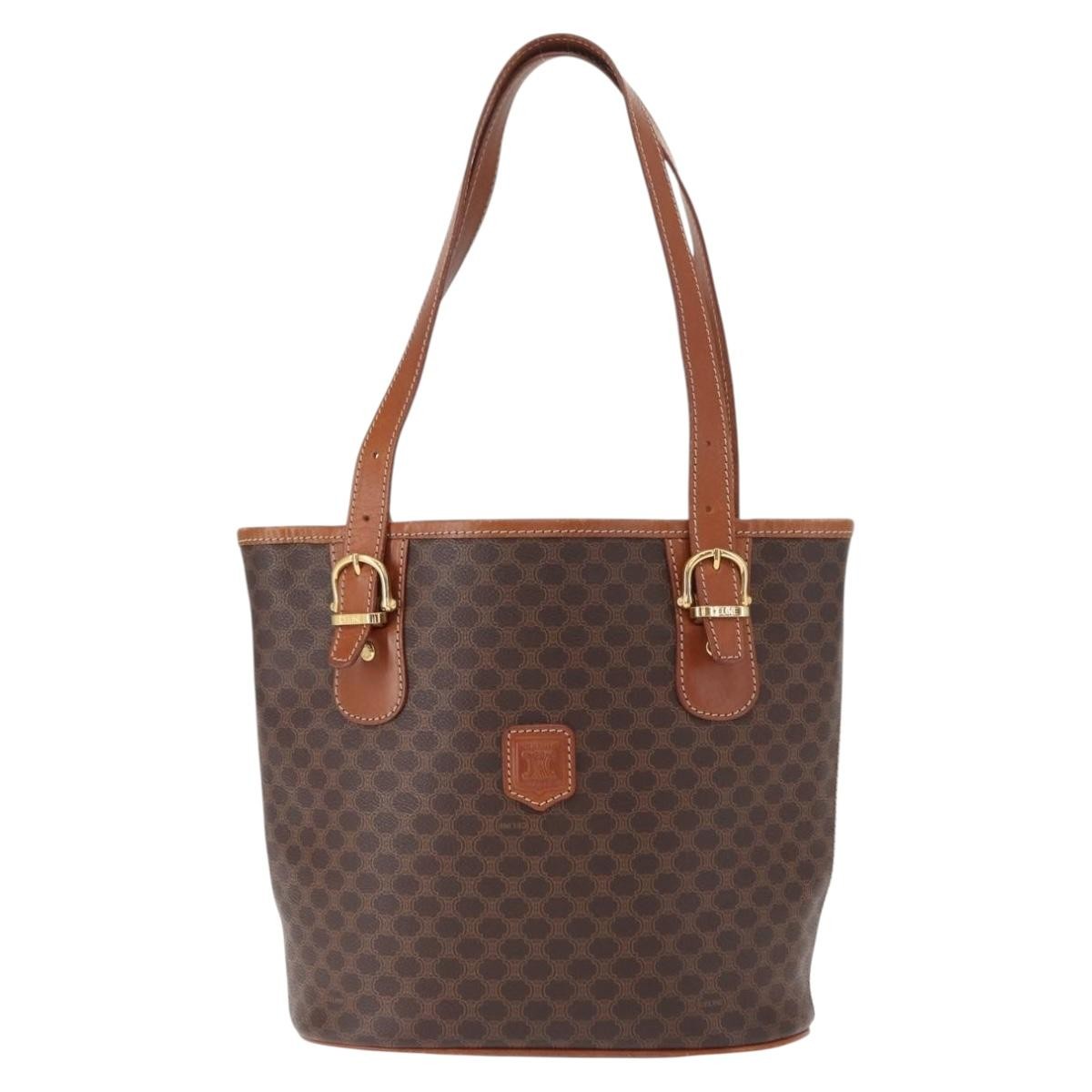 Celine Vintage Macadam Shoulder Bag Canvas and Leather, BROWN, PVC, Shoulder bag