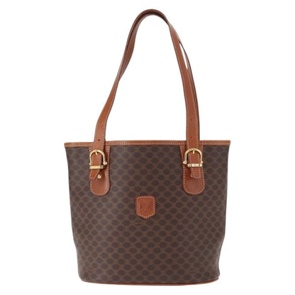 Celine Vintage Macadam Shoulder Bag Canvas and Leather, BROWN, PVC, Shoulder bag