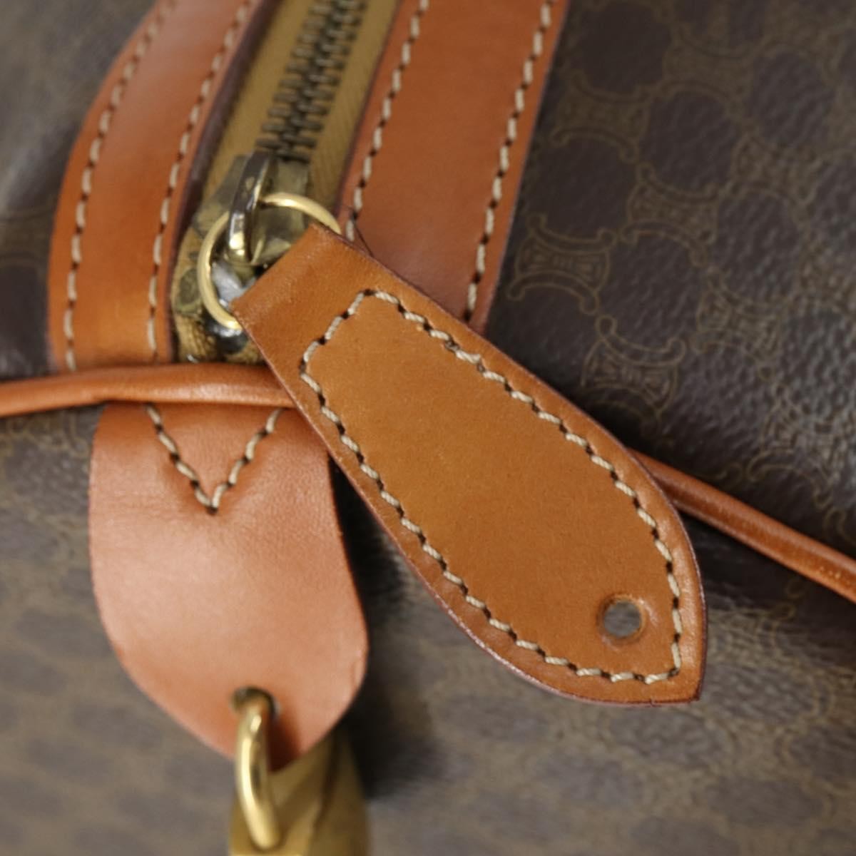 Celine Vintage Duffle Bag Macadam Coated Canvas, BROWN, PVC, Travel bag