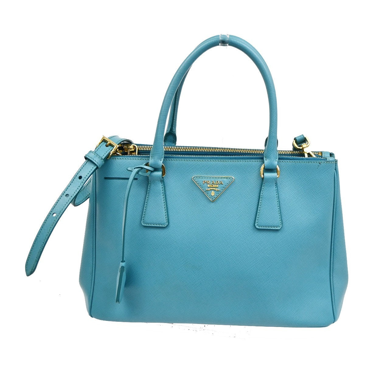 Prada Double Zip Lux Tote Saffiano Leather, BLUE, LEATHER, Tote bag