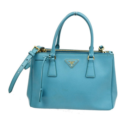 Prada Double Zip Lux Tote Saffiano Leather, BLUE, LEATHER, Tote bag