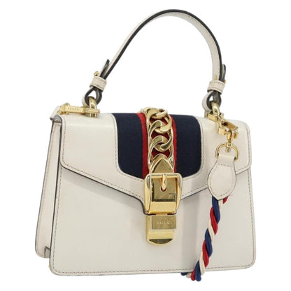 Gucci Sylvie Top Handle Bag Leather, WHITE, LEATHER, Handbag