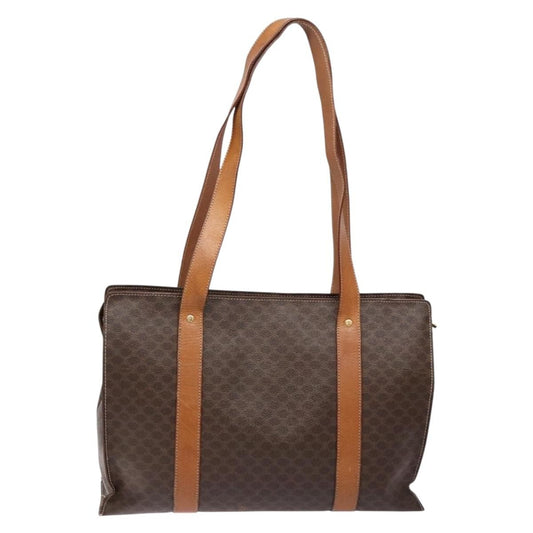Celine Macadam Handbag Macadam with leather, BROWN, LEATHER, Handbag
