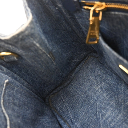 Prada Canapa Open Tote Denim, BLUE, DENIM_JEANS, Tote bag