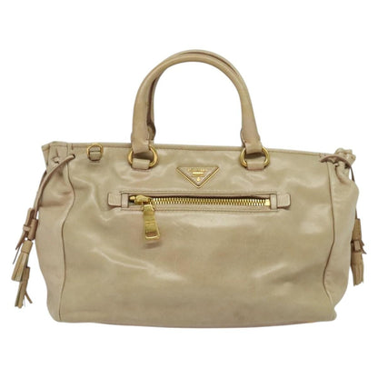 Prada Front Pocket Convertible Tote Leather, BEIGE, LEATHER, Tote bag