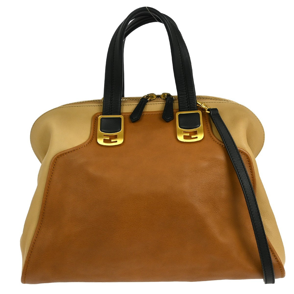 Fendi Chameleon Satchel Leather, BROWN, LEATHER, Handbag