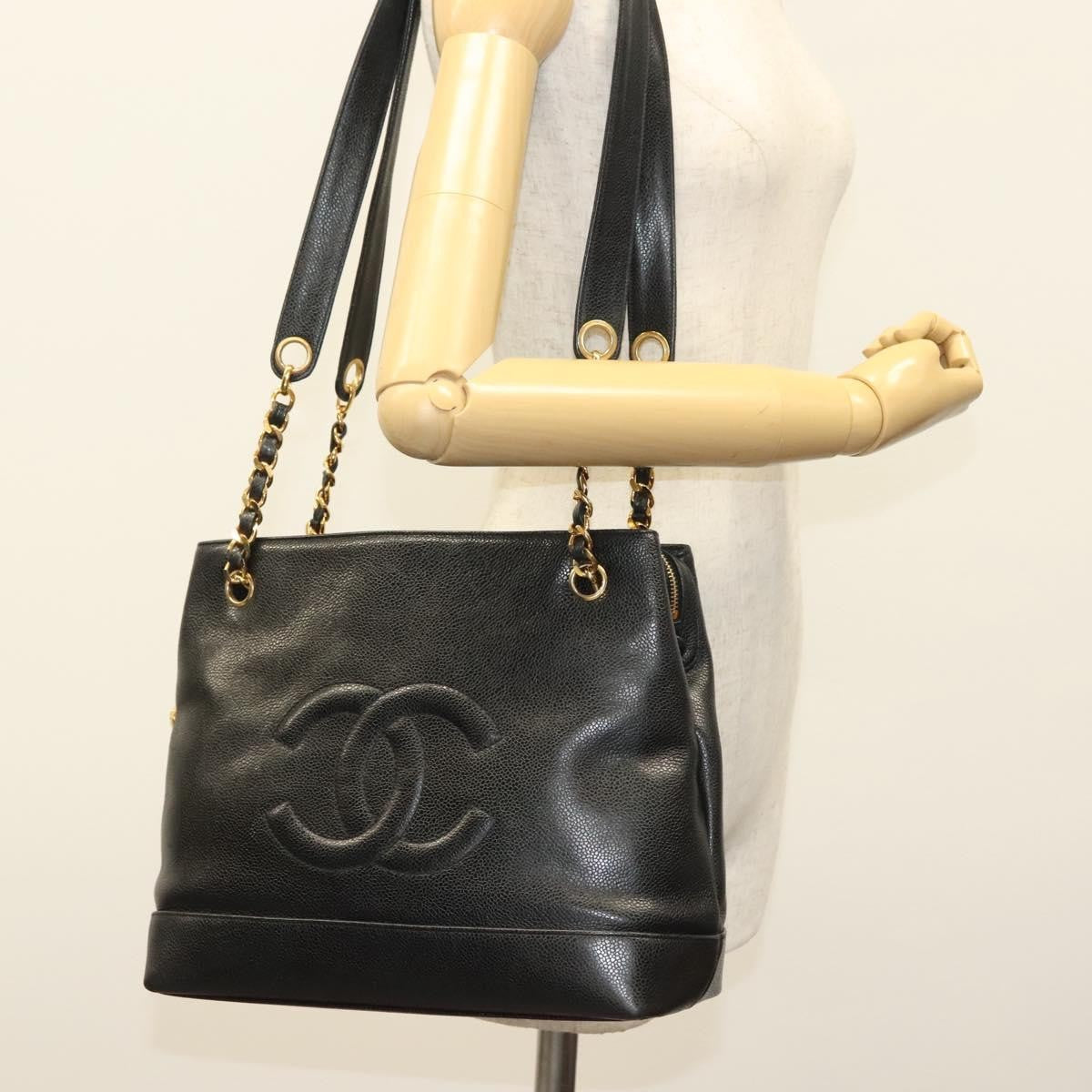 Chanel Vintage CC Logo Chain Tote Caviar, BLACK, LEATHER, Tote bag