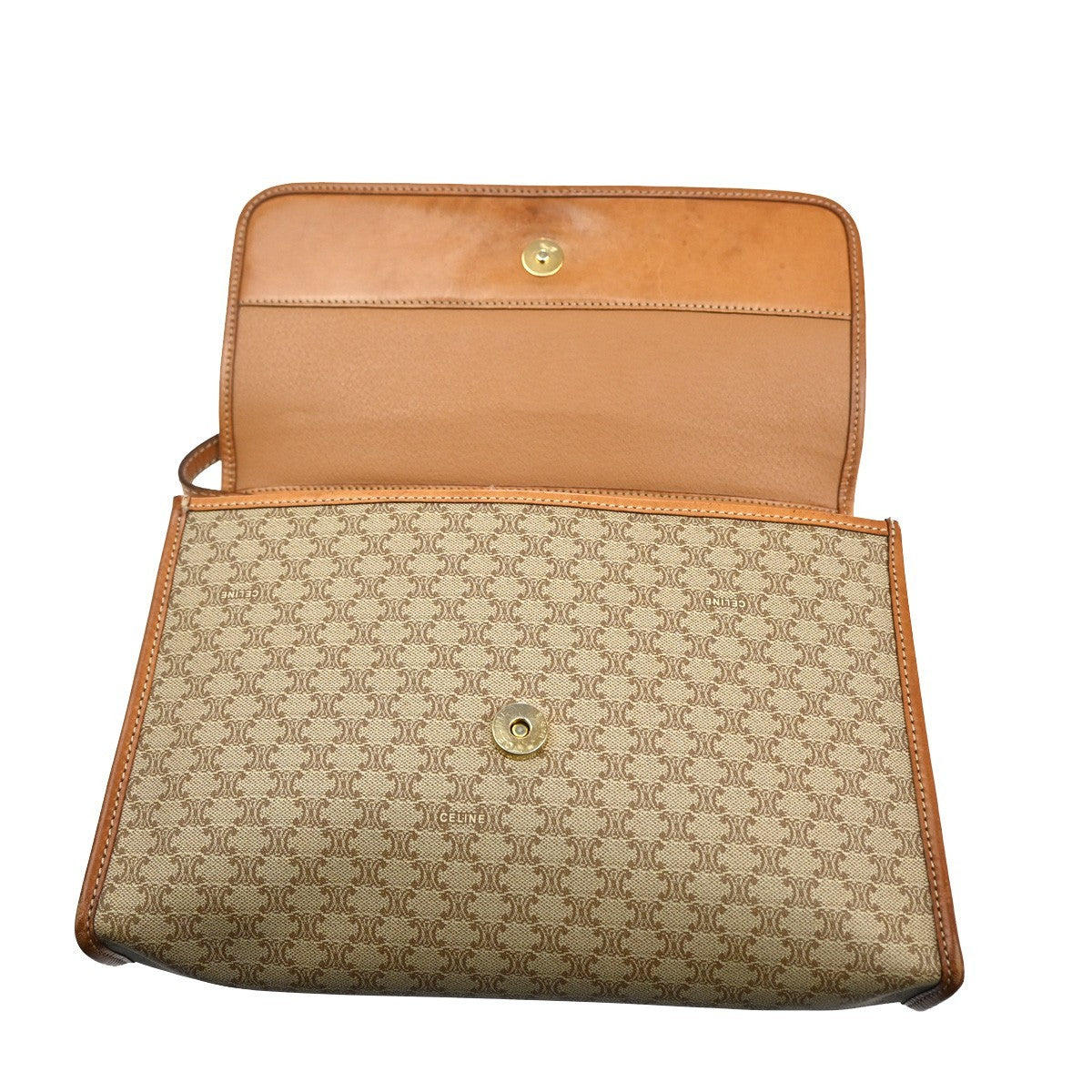 Celine Macadam Pochette Canvas and Leather, BEIGE, PVC, Clutche & pouche