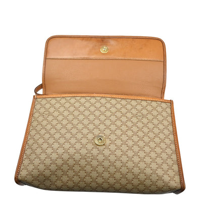 Celine Macadam Pochette Canvas and Leather, BEIGE, PVC, Clutche & pouche