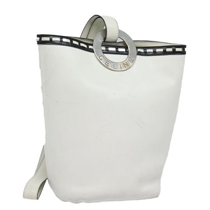 Celine Circle logo Leather, WHITE, LEATHER, Shoulder bag