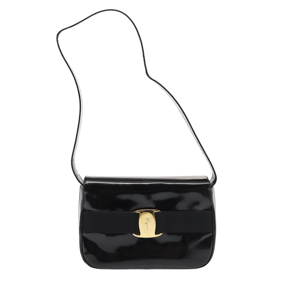 Salvatore Ferragamo Vala Shoulder Bag Patent Leather, BLACK, PATENT_LEATHER, Shoulder bag