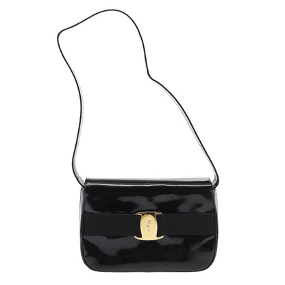 Salvatore Ferragamo Vala Shoulder Bag Patent Leather, BLACK, PATENT_LEATHER, Shoulder bag