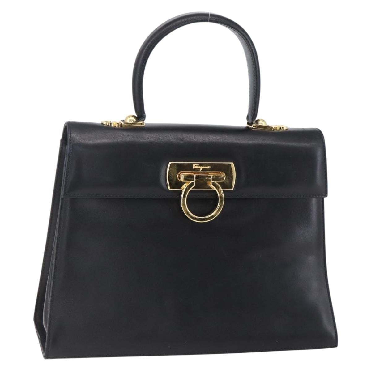 Salvatore Ferragamo Gancini handbag Leather, BLACK, LEATHER, Handbag