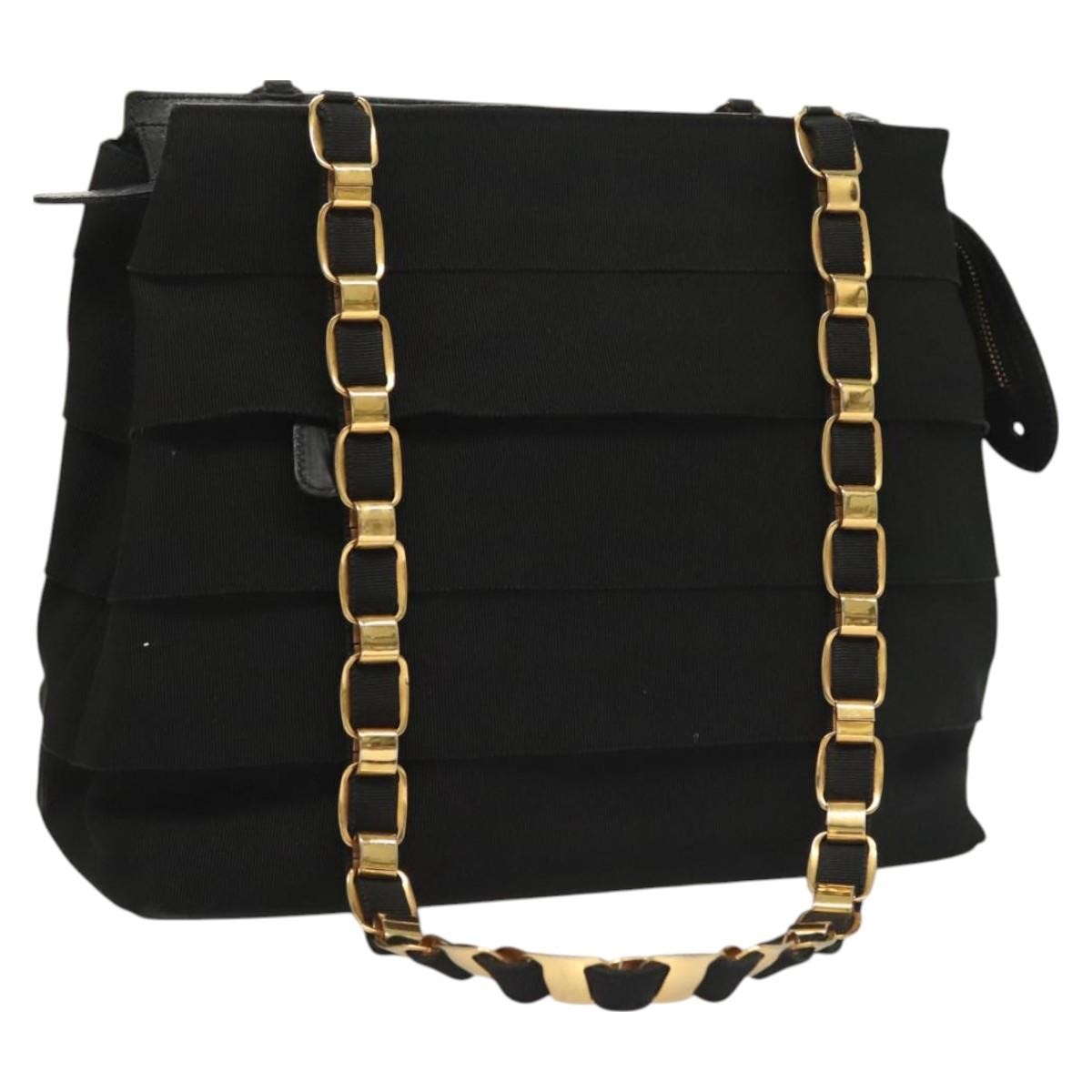 Salvatore Ferragamo Vala Shoulder Bag Canvas, BLACK, CANVAS, Shoulder bag