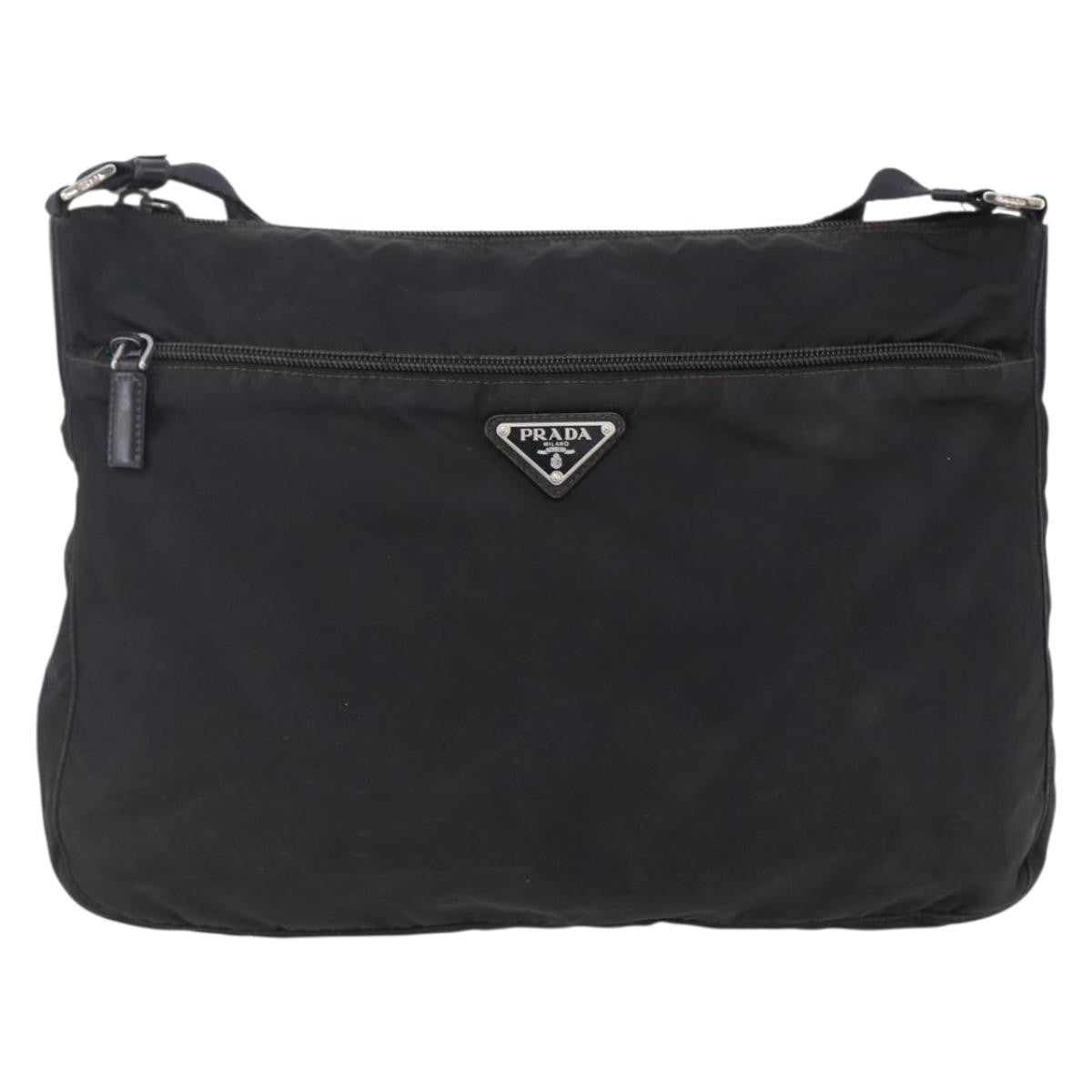 Prada Front Pocket Messenger Bag Tessuto, BLACK, NYLON, Shoulder bag