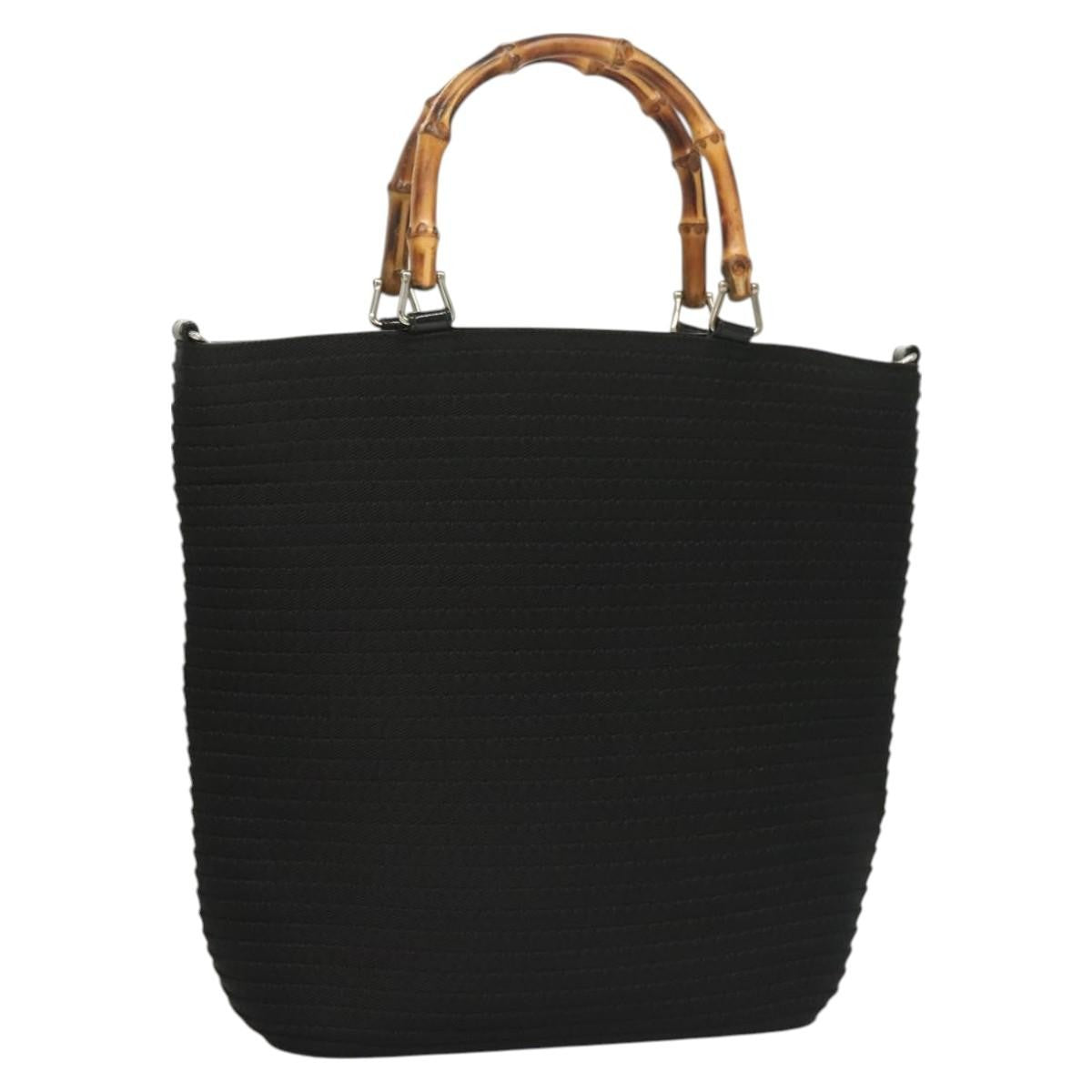 Gucci Vintage Bamboo Handle Bag Nylon, BLACK, NYLON, Handbag