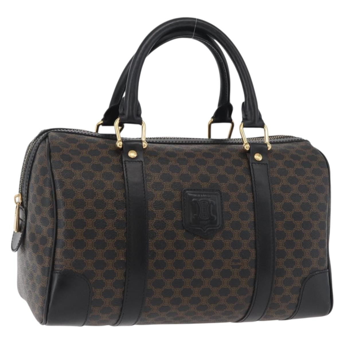 Celine Vintage Duffle Bag Macadam Coated Canvas, Black, Canvas, Handbag