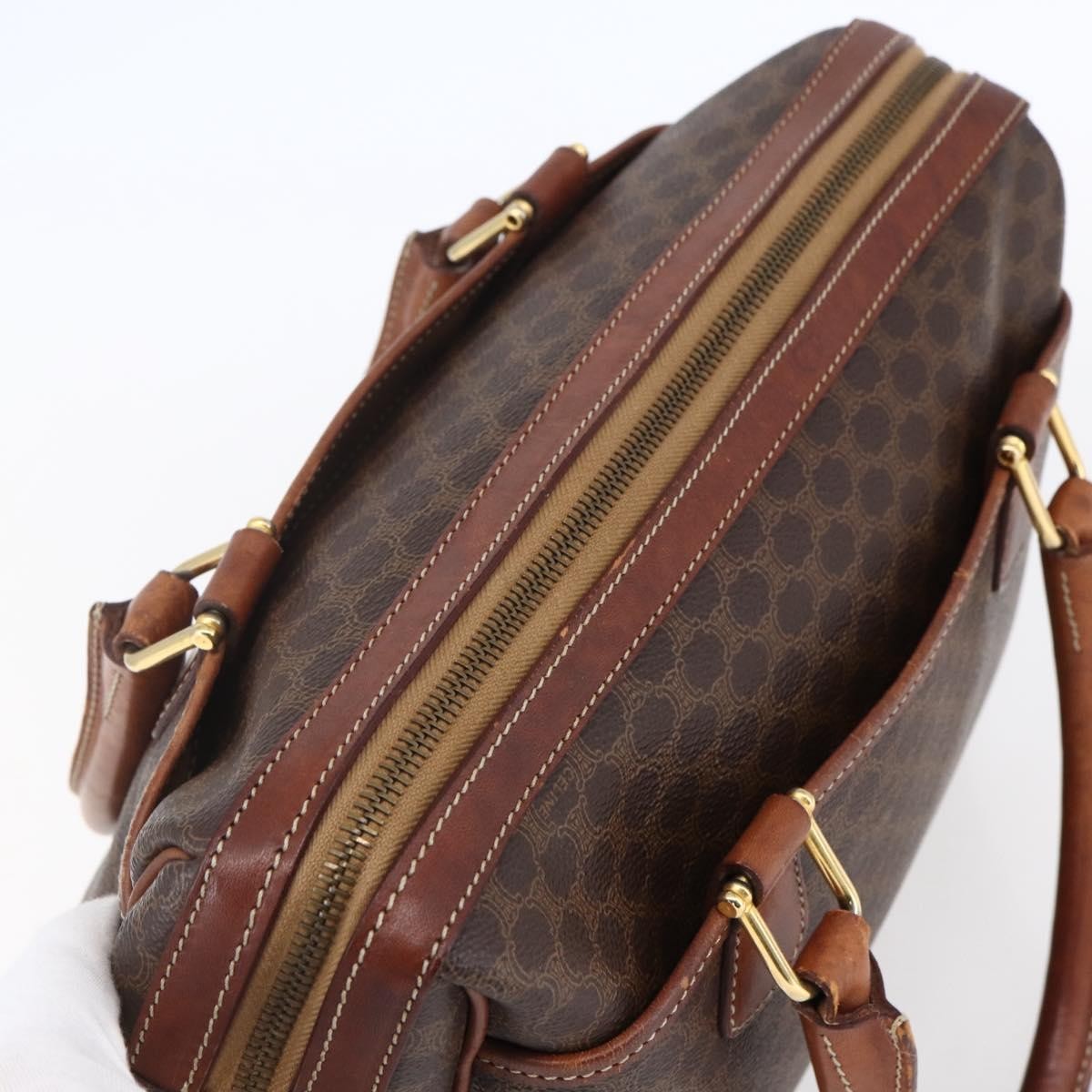 Celine Vintage Macadam Handbag Canvas and Leather, BROWN, CANVAS, Handbag