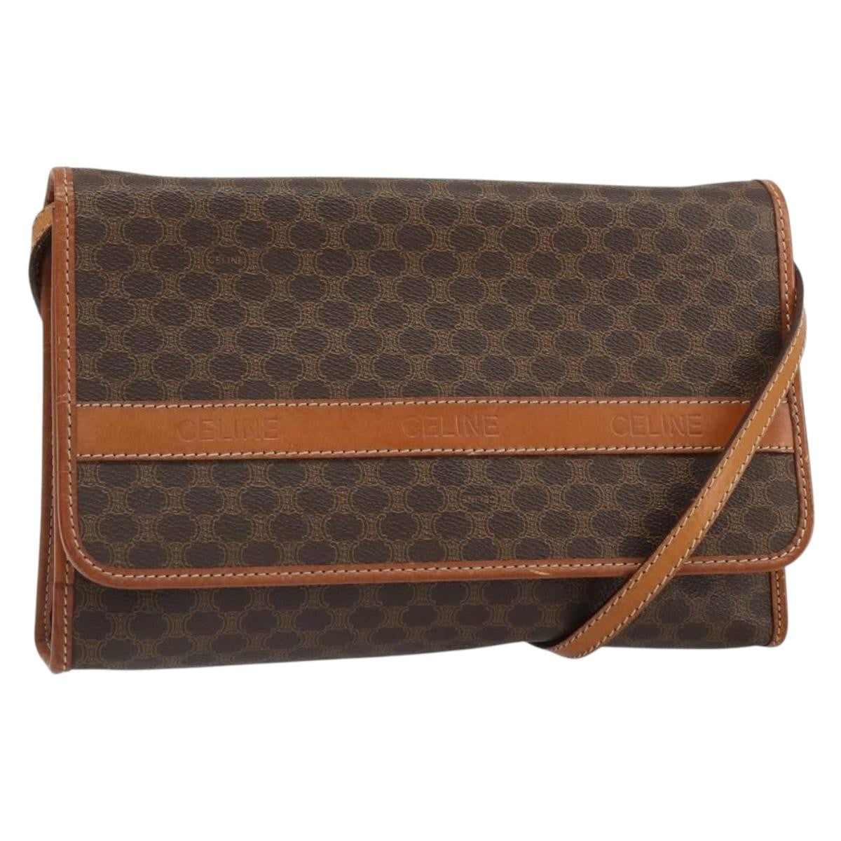 Celine Vintage Macadam Shoulder Bag Canvas and Leather, BROWN, CANVAS, Shoulder bag