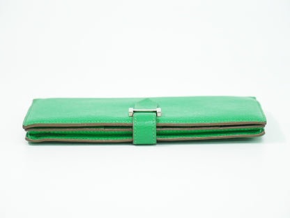 Hermes Bearn Wallet Chevre Mysore, GREEN, LEATHER, Wallets