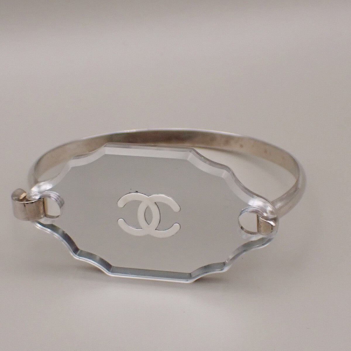 Chanel CC Logo Mirror Bangle Bracelet Metal and Plastic, SILVER, SILVER_PLATED, Bracelet