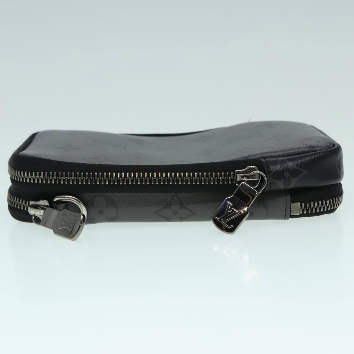 Louis Vuitton Double Phone Pouch Reverse Monogram Eclipse Canvas, GRAY, CANVAS, Tech accessory