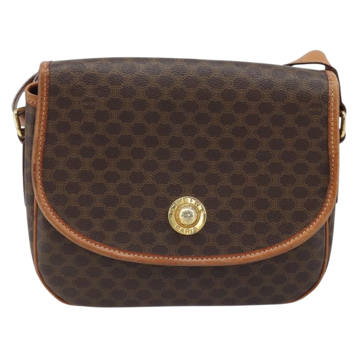 Celine Vintage Macadam Shoulder Bag Canvas and Leather, BROWN, CANVAS, Shoulder bag