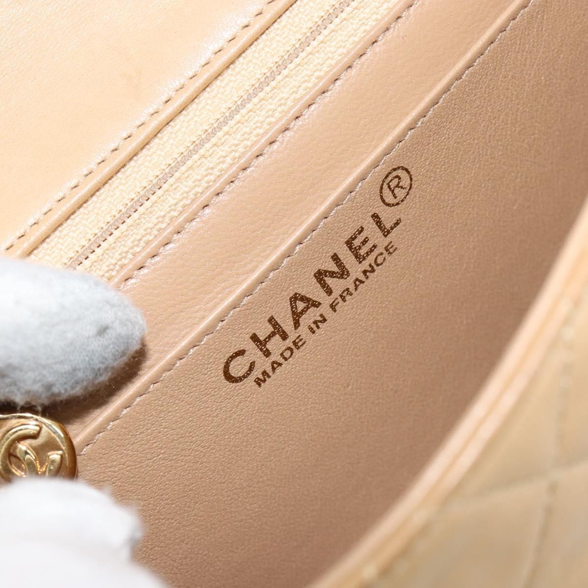 Chanel Vintage Square Classic Single Flap Bag Quilted Lambskin, BEIGE, LEATHER, Shoulder bag