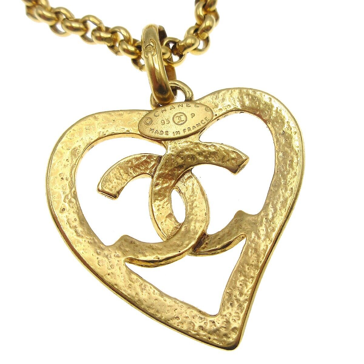 Chanel CC Heart Pendant Necklace Metal, GOLD, GOLD_PLATED, Necklace