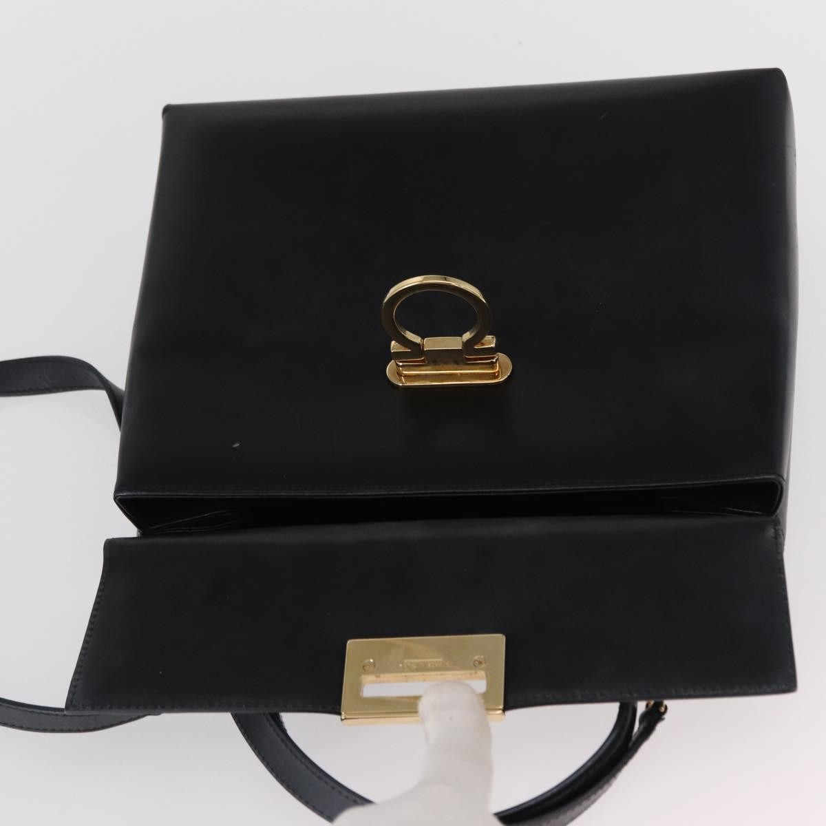 Salvatore Ferragamo Gancini handbag Leather, BLACK, LEATHER, Handbag