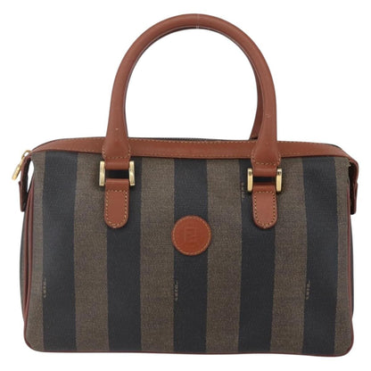 Fendi Vintage Pequin Convertible Boston Bag Coated Canvas, BROWN, CANVAS, Handbag