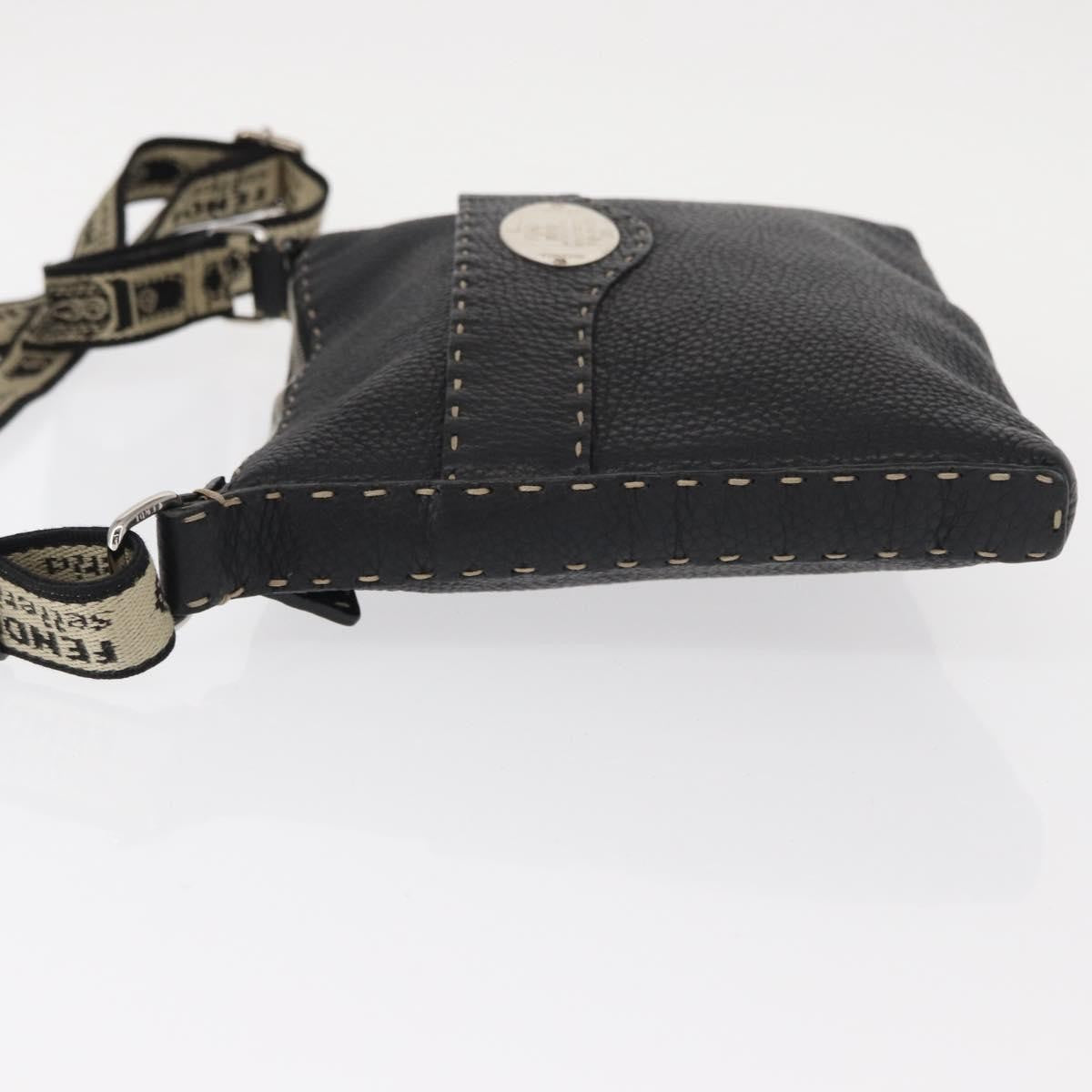 Fendi Vintage Selleria Zip Messenger Bag Leather, BLACK, LEATHER, Shoulder bag