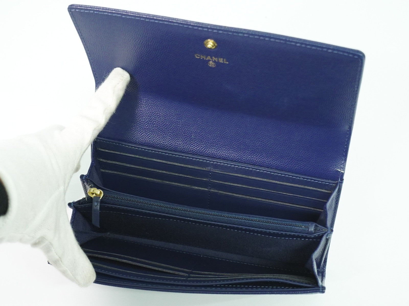 Chanel Deauville Flap Wallet Caviar, NAVY, LEATHER, Wallets