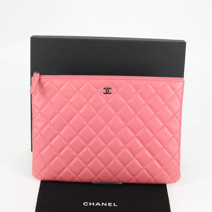 Chanel O Case Clutch Quilted Lambskin, PINK, LEATHER, Clutche & pouche